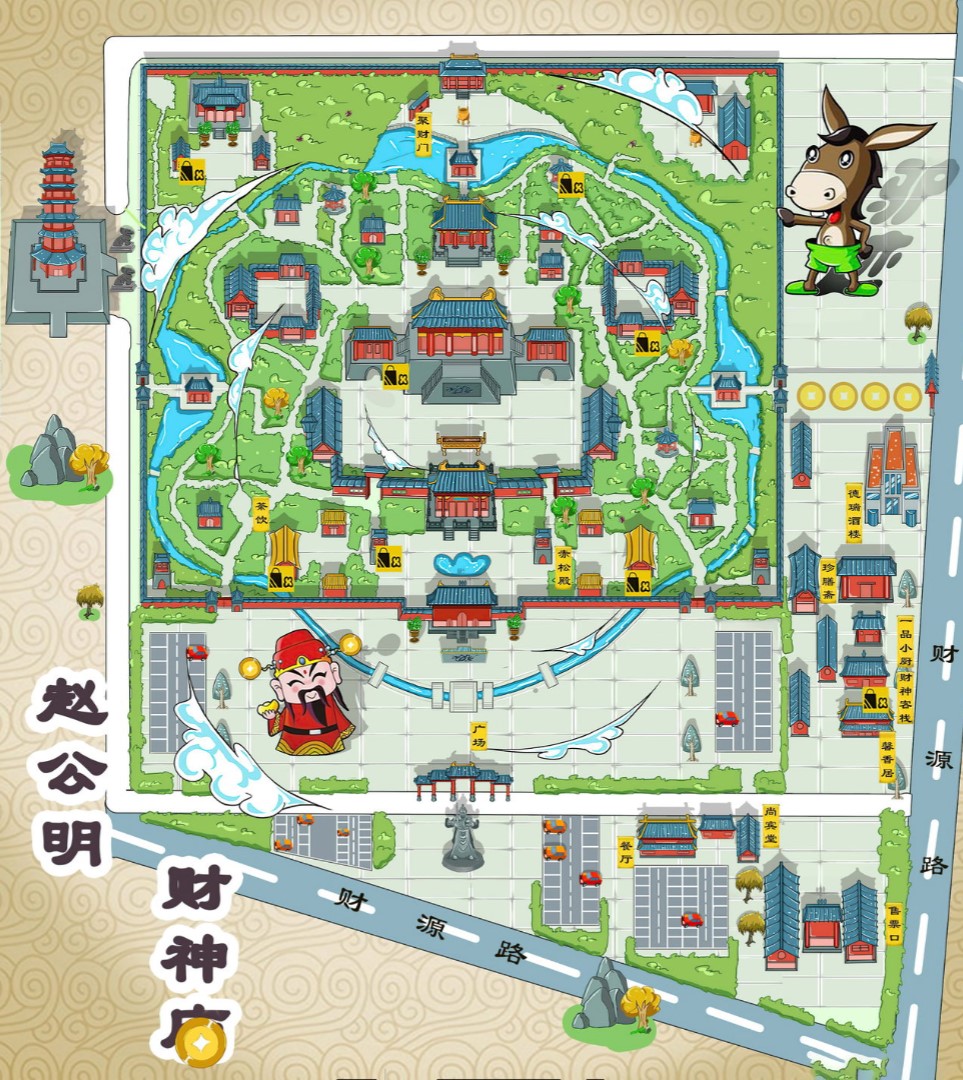 青山寺庙类手绘地图